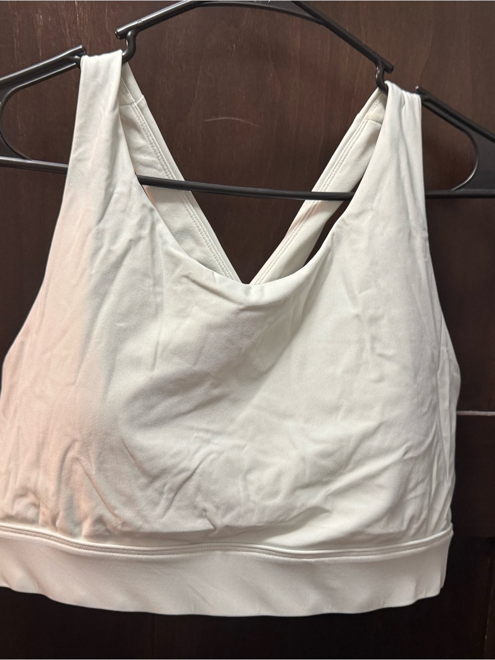 Fabletics Cream Scoop Neck Racerback Sports Bra
